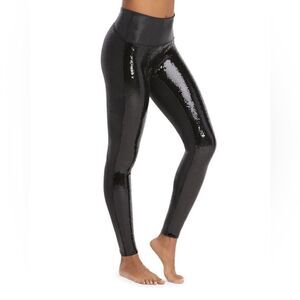 SPANX Faux Leather Sequin Leggings Size XS